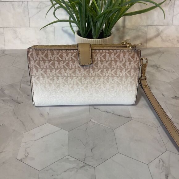 Michael Kors Ombré Double Zip Wallet Wristlet Camel - Picture 2 of 11